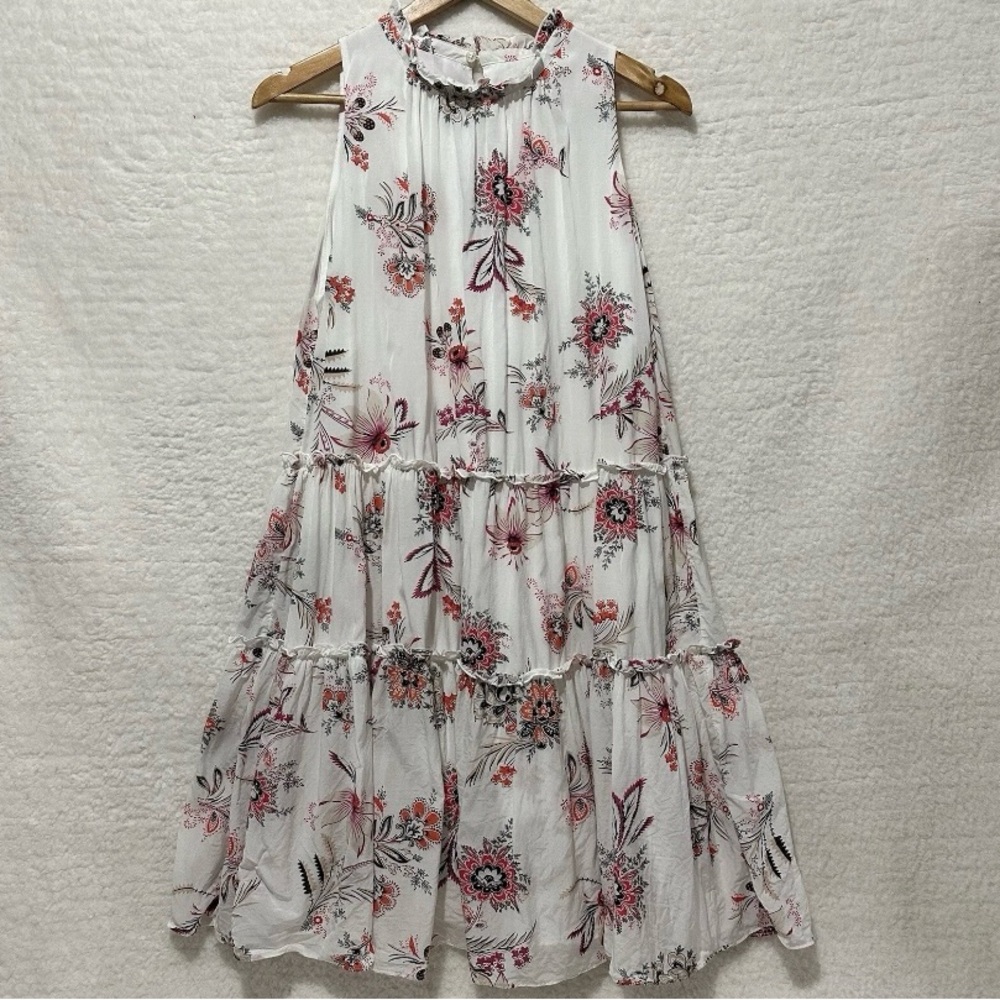 Ann Taylor White and Pink Floral Dress size L
